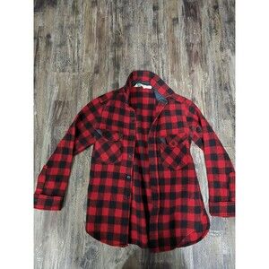 Vintage LL Bean Flannel Shacket Red Black Plaid Buffalo Work Wear  USA Medium